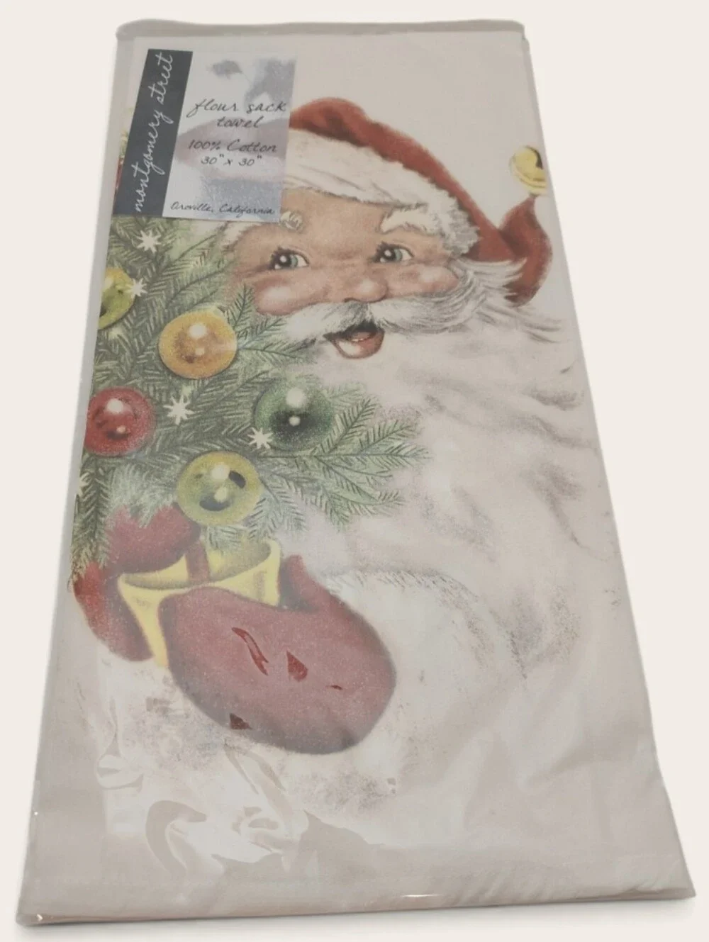NEW Flour Sack Cotton Towel White Red Santa Design Christmas Holiday Giftable